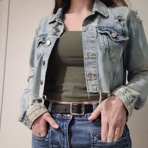 Forever 21 Cropped Distressed Denim Jacket